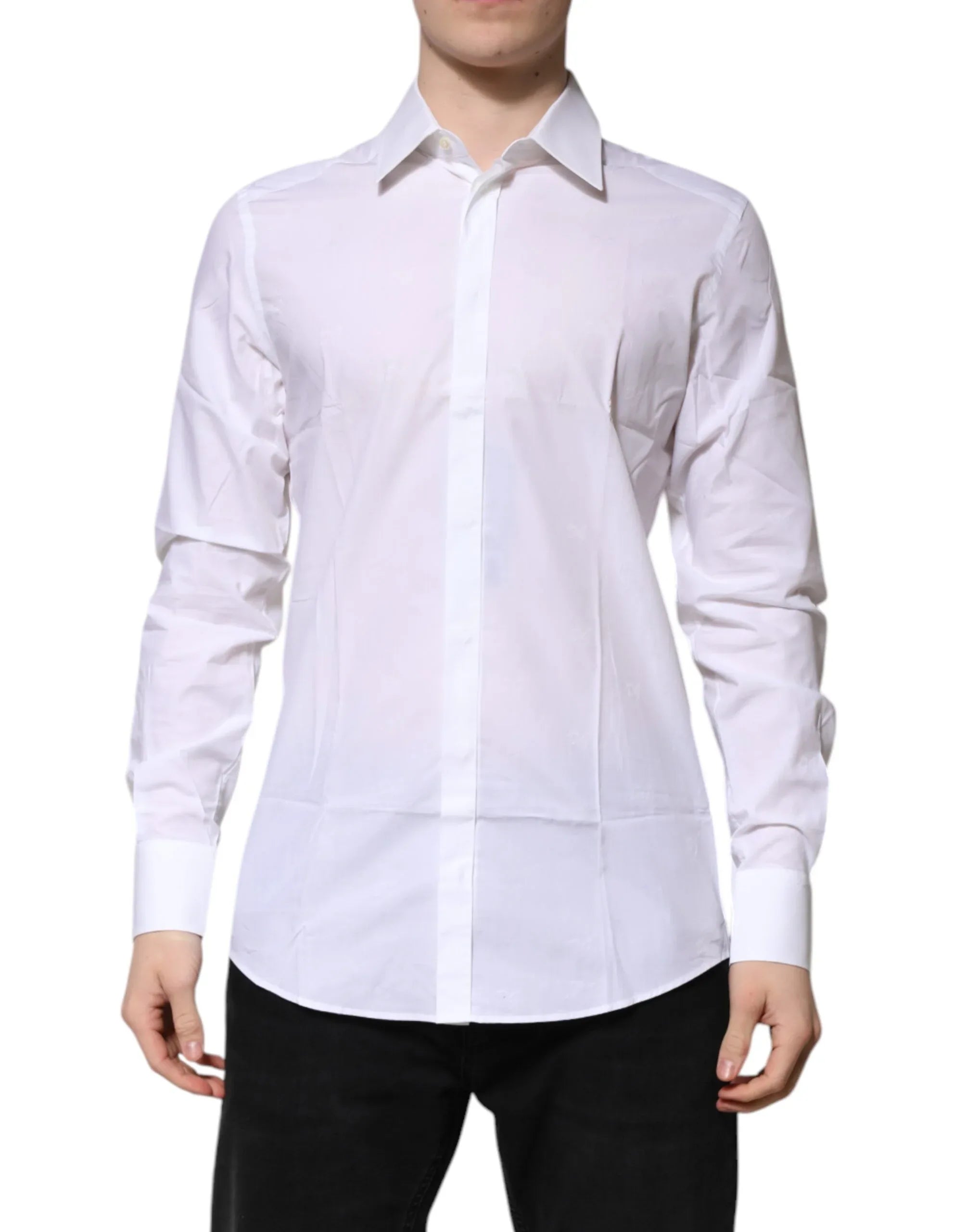 Dolce & Gabbana White Cotton GOLD Long Sleeves Formal Shirt - Zeiniez