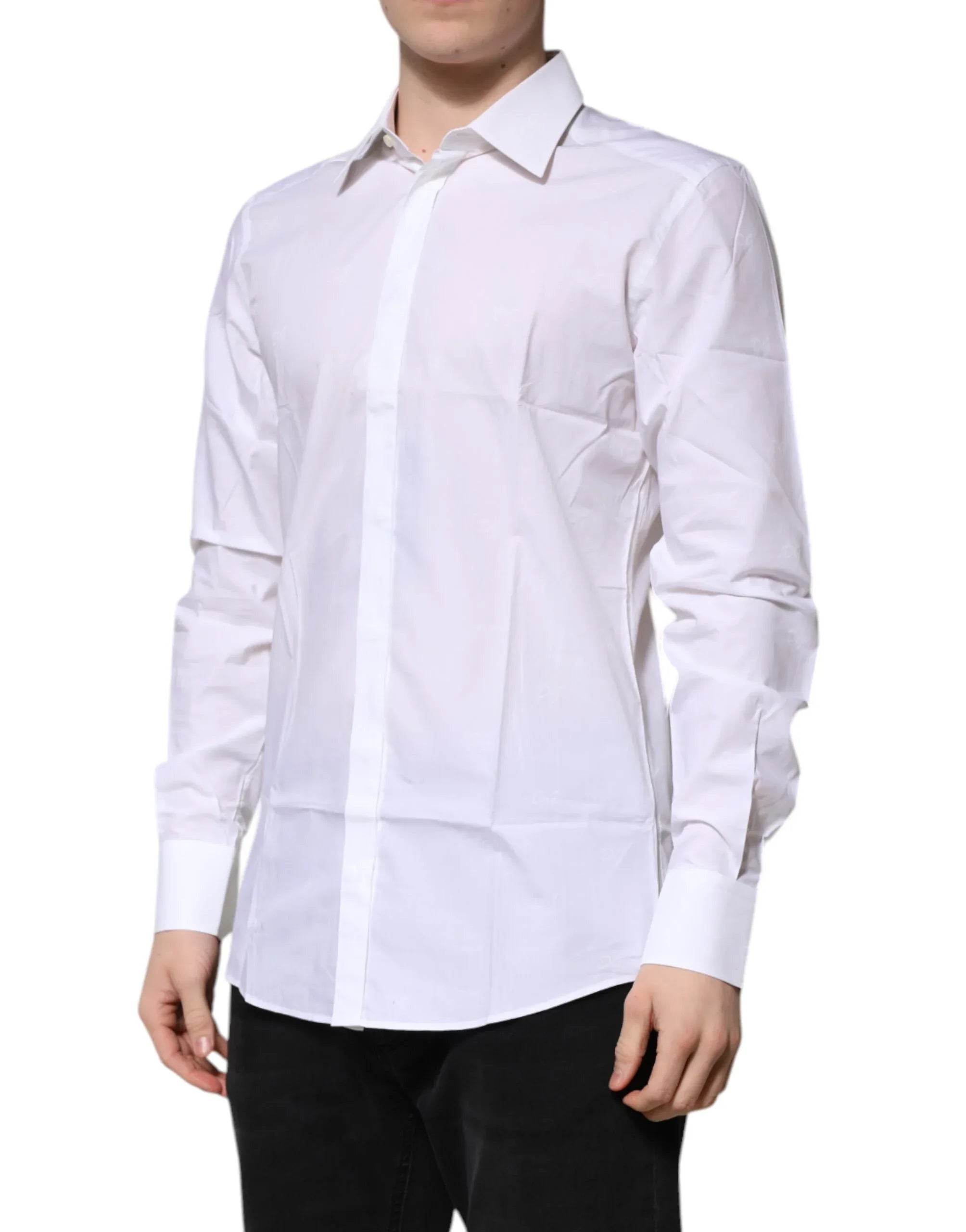 Dolce & Gabbana White Cotton GOLD Long Sleeves Formal Shirt - Zeiniez