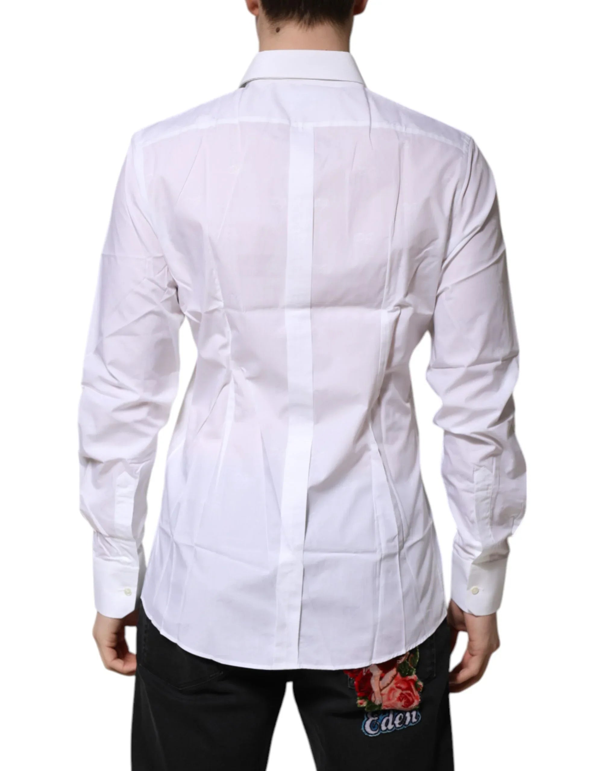 Dolce & Gabbana White Cotton GOLD Long Sleeves Formal Shirt - Zeiniez