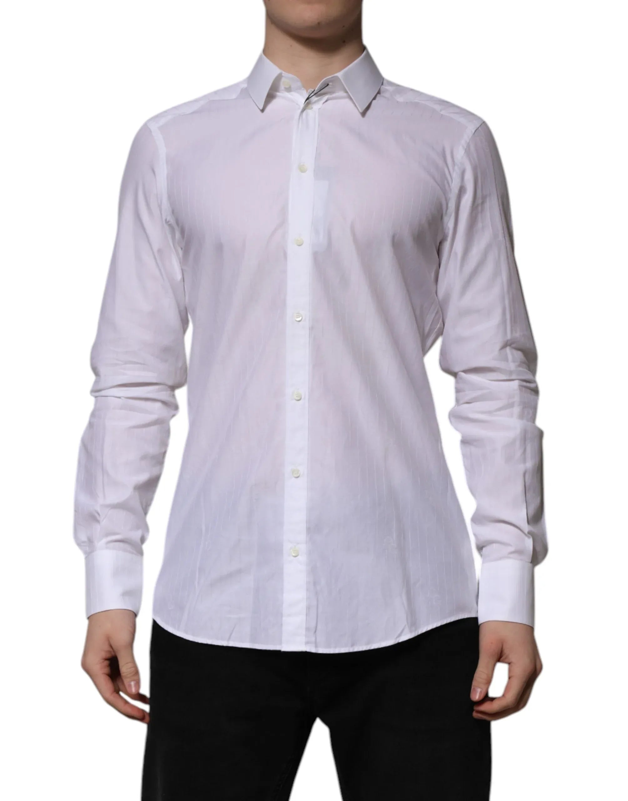 Dolce & Gabbana White Cotton MARTINI Long Sleeve Formal Shirt - Zeiniez