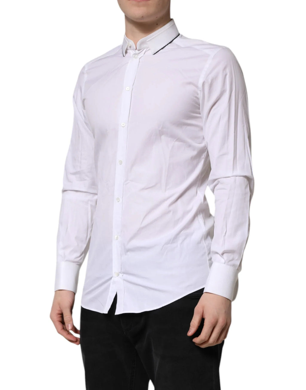 Dolce & Gabbana White Cotton GOLD Long Sleeves Formal Shirt - Zeiniez