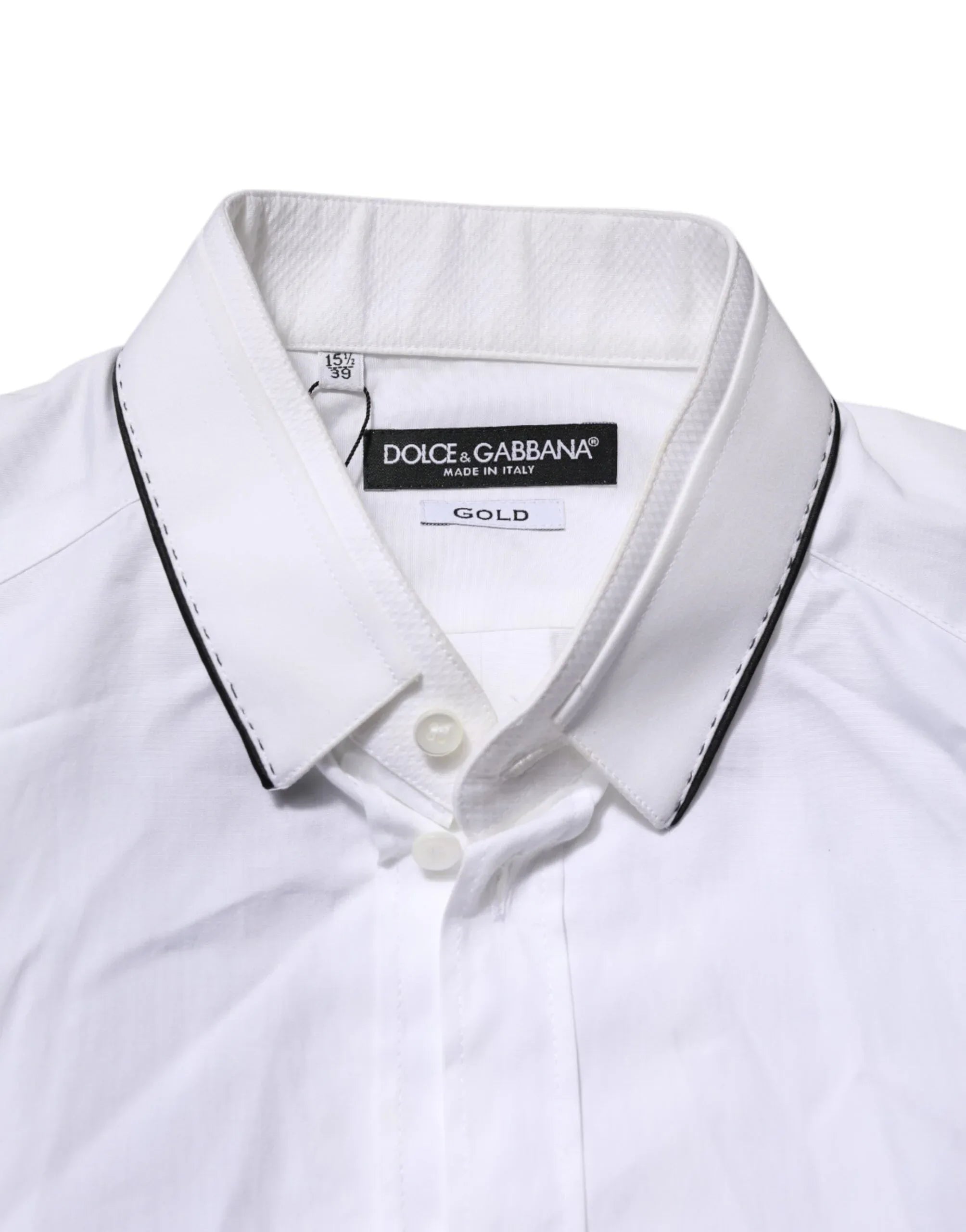 Dolce & Gabbana White Cotton GOLD Long Sleeves Formal Shirt - Zeiniez