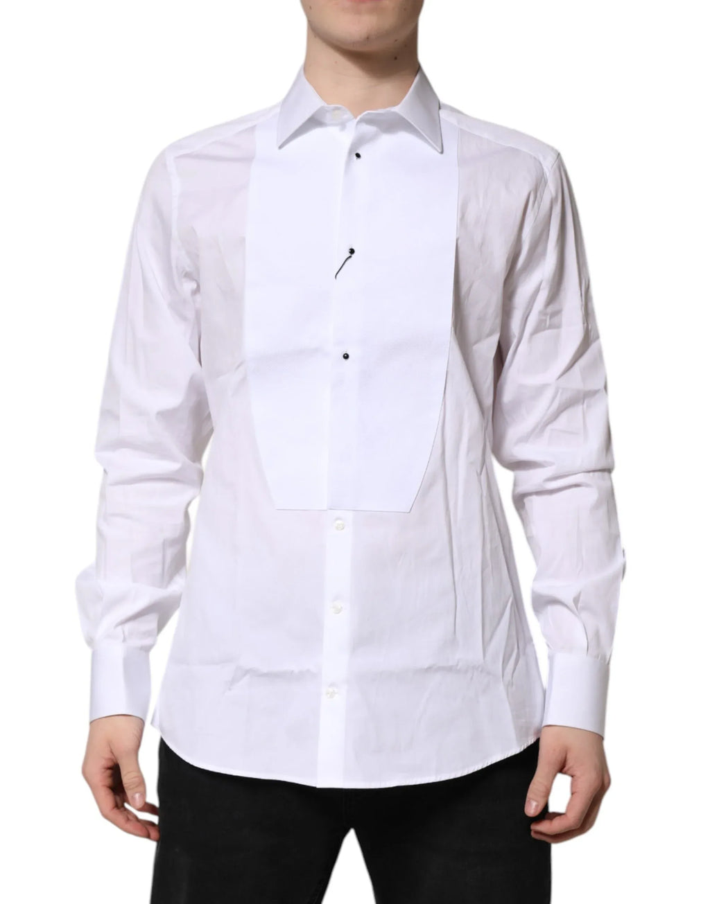 Dolce & Gabbana White Silk Bib Poplin GOLD Men Formal Shirt - Zeiniez