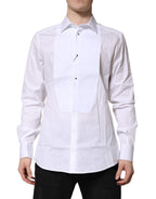 Dolce & Gabbana White Silk Bib Poplin GOLD Men Formal Shirt - Zeiniez