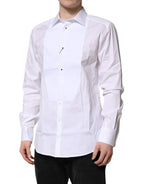 Dolce & Gabbana White Silk Bib Poplin GOLD Men Formal Shirt - Zeiniez