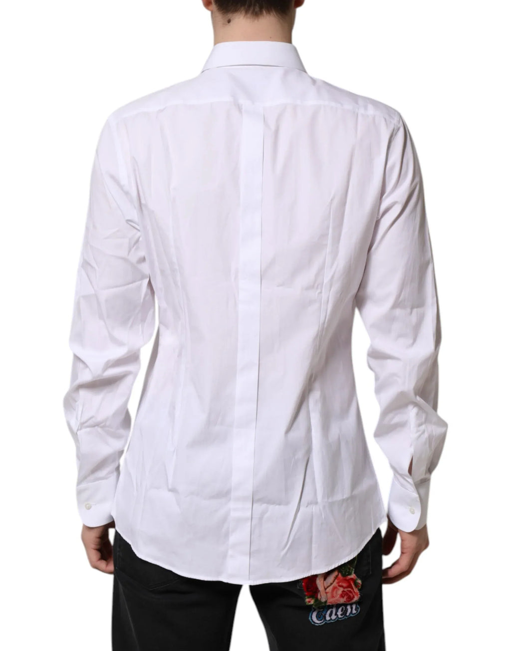 Dolce & Gabbana White Silk Bib Poplin GOLD Men Formal Shirt - Zeiniez