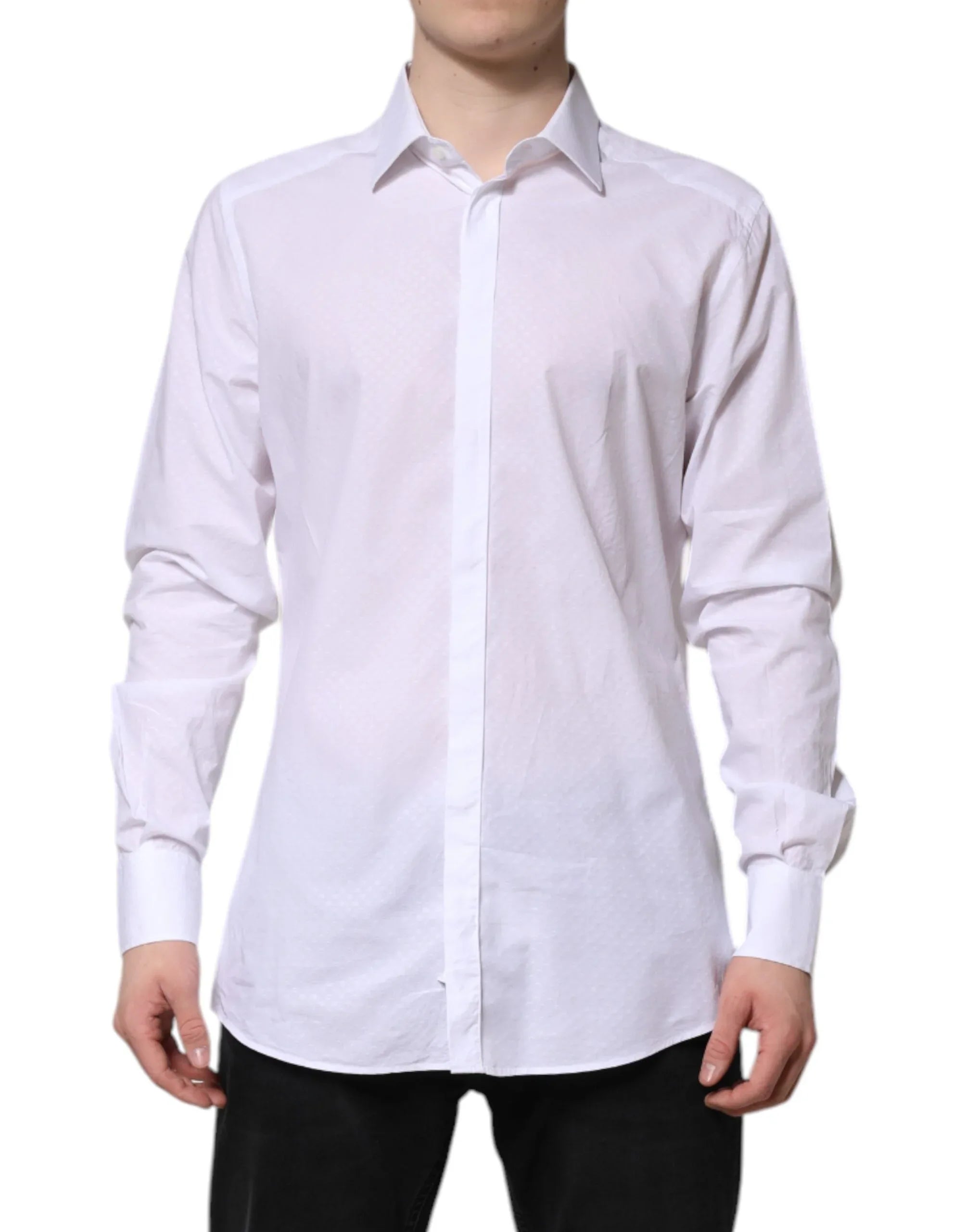 Dolce & Gabbana White GOLD Cotton Long Sleeves Formal Shirt - Zeiniez