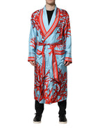 Dolce & Gabbana Blue Red Coral Print Wrap Robe Coat Jacket - Zeiniez
