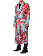 Dolce & Gabbana Blue Red Coral Print Wrap Robe Coat Jacket - Zeiniez