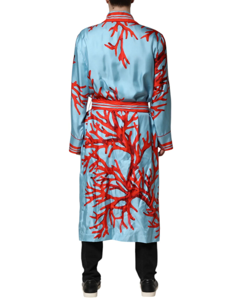Dolce & Gabbana Blue Red Coral Print Wrap Robe Coat Jacket - Zeiniez