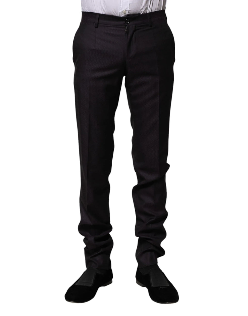 Dolce & Gabbana Black Wool Patterned Formal Pants - Zeiniez