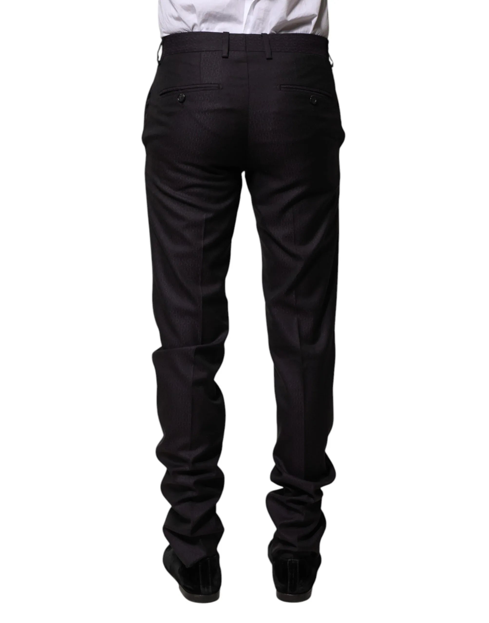 Dolce & Gabbana Black Wool Patterned Formal Pants - Zeiniez
