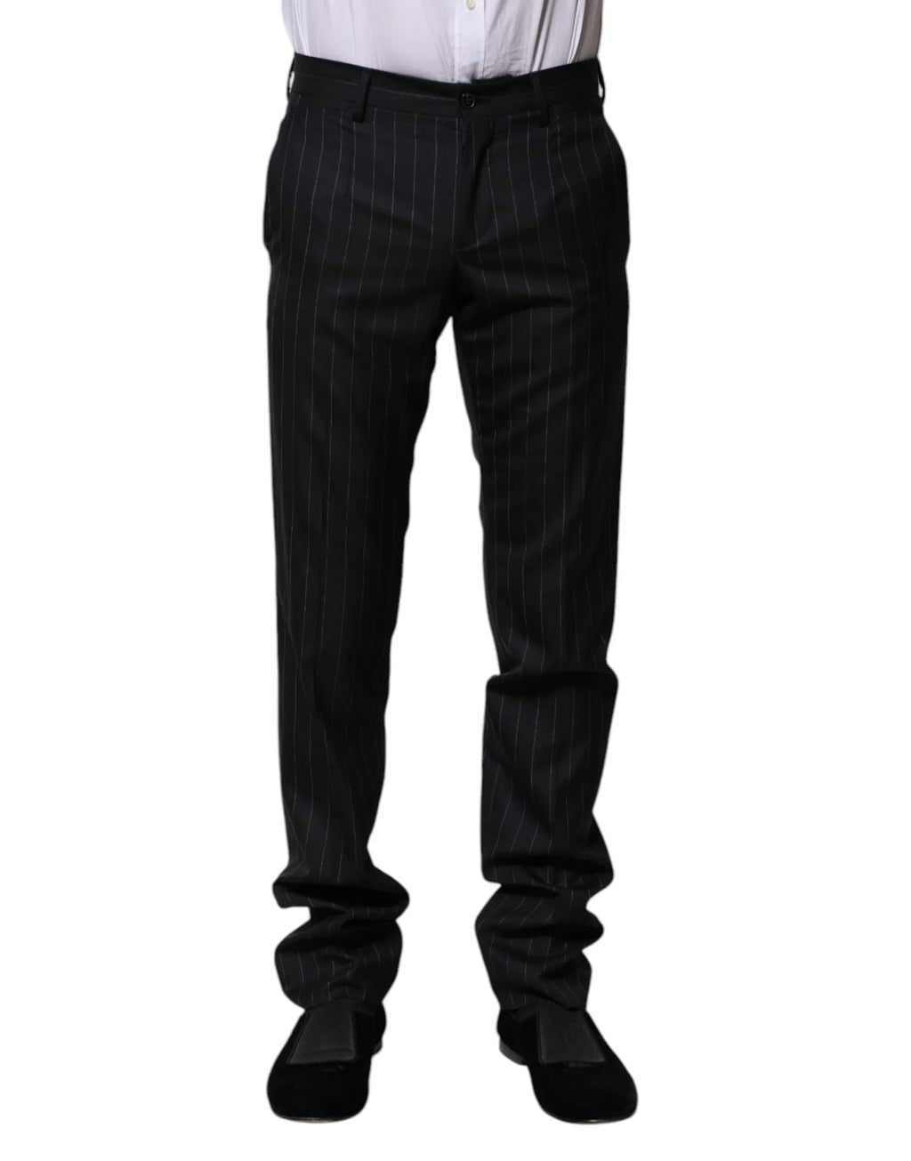 Dolce & Gabbana Black Wool Striped Formal Pants - Zeiniez