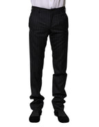 Dolce & Gabbana Black Wool Striped Formal Pants - Zeiniez