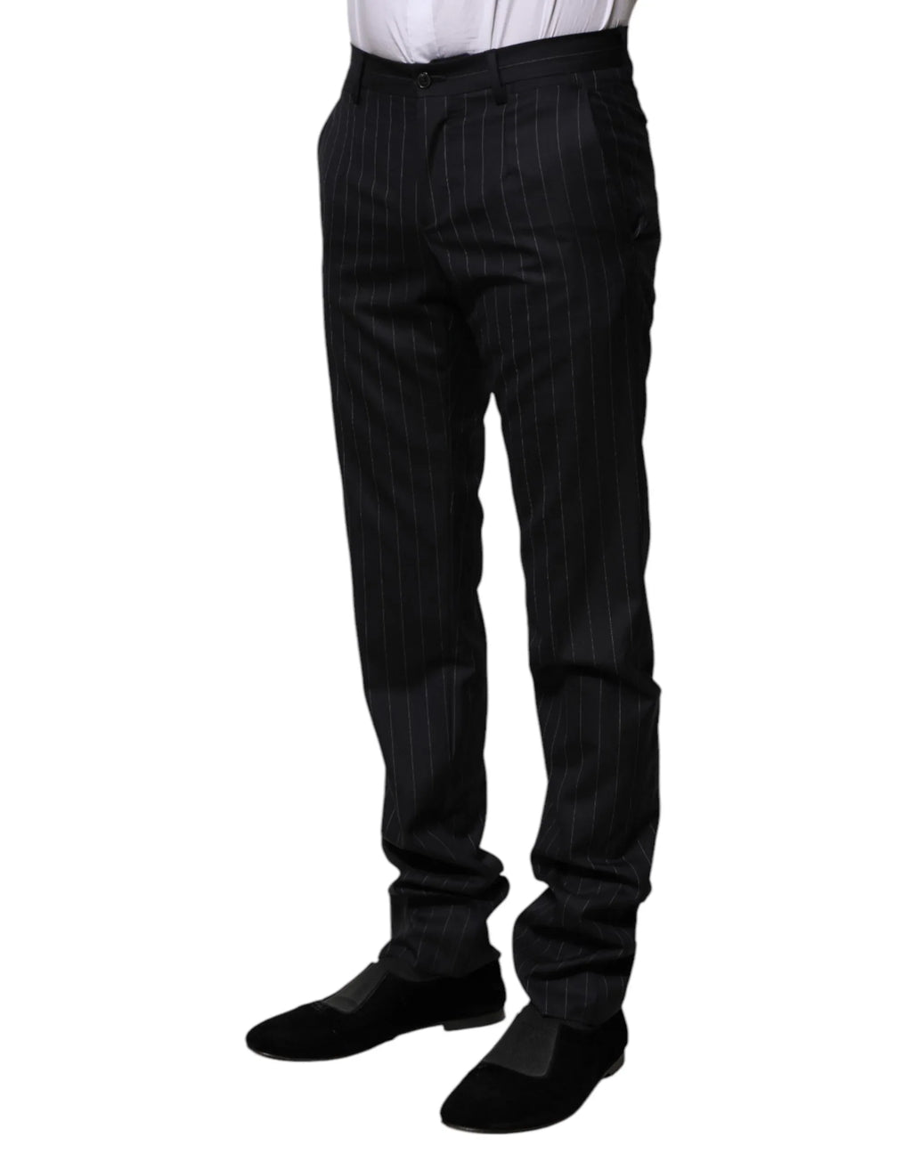 Dolce & Gabbana Black Wool Striped Formal Pants - Zeiniez