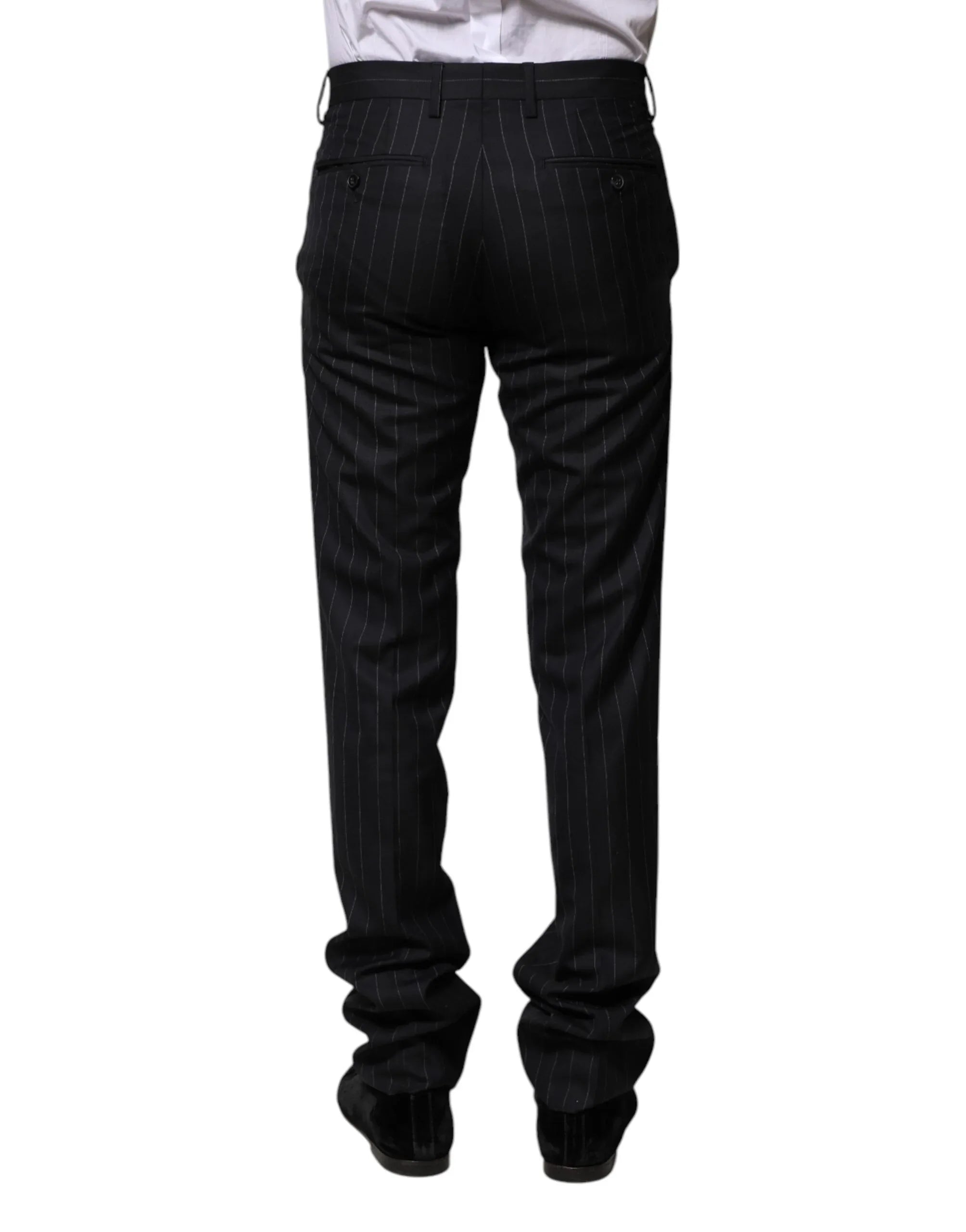 Dolce & Gabbana Black Wool Striped Formal Pants - Zeiniez