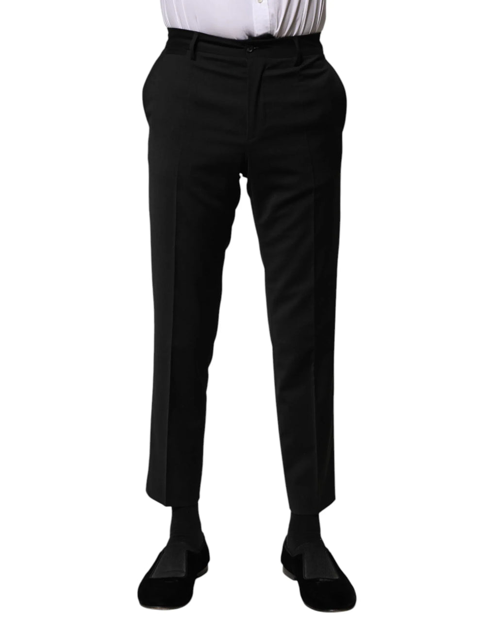 Dolce & Gabbana Black Wool Formal Men Cropped Pants - Zeiniez