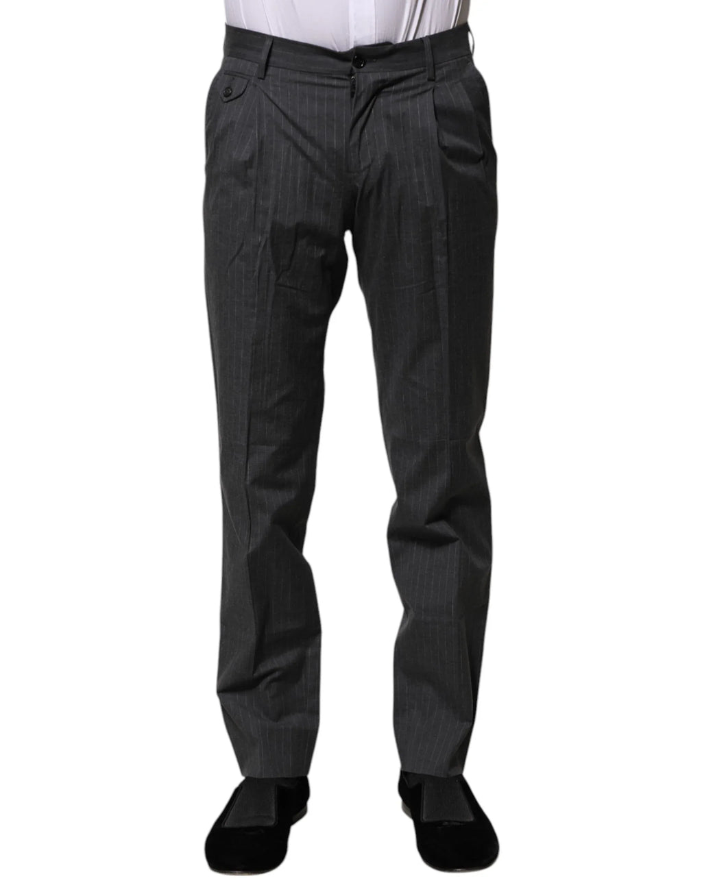Dolce & Gabbana Gray Striped Cotton Formal Pants - Zeiniez
