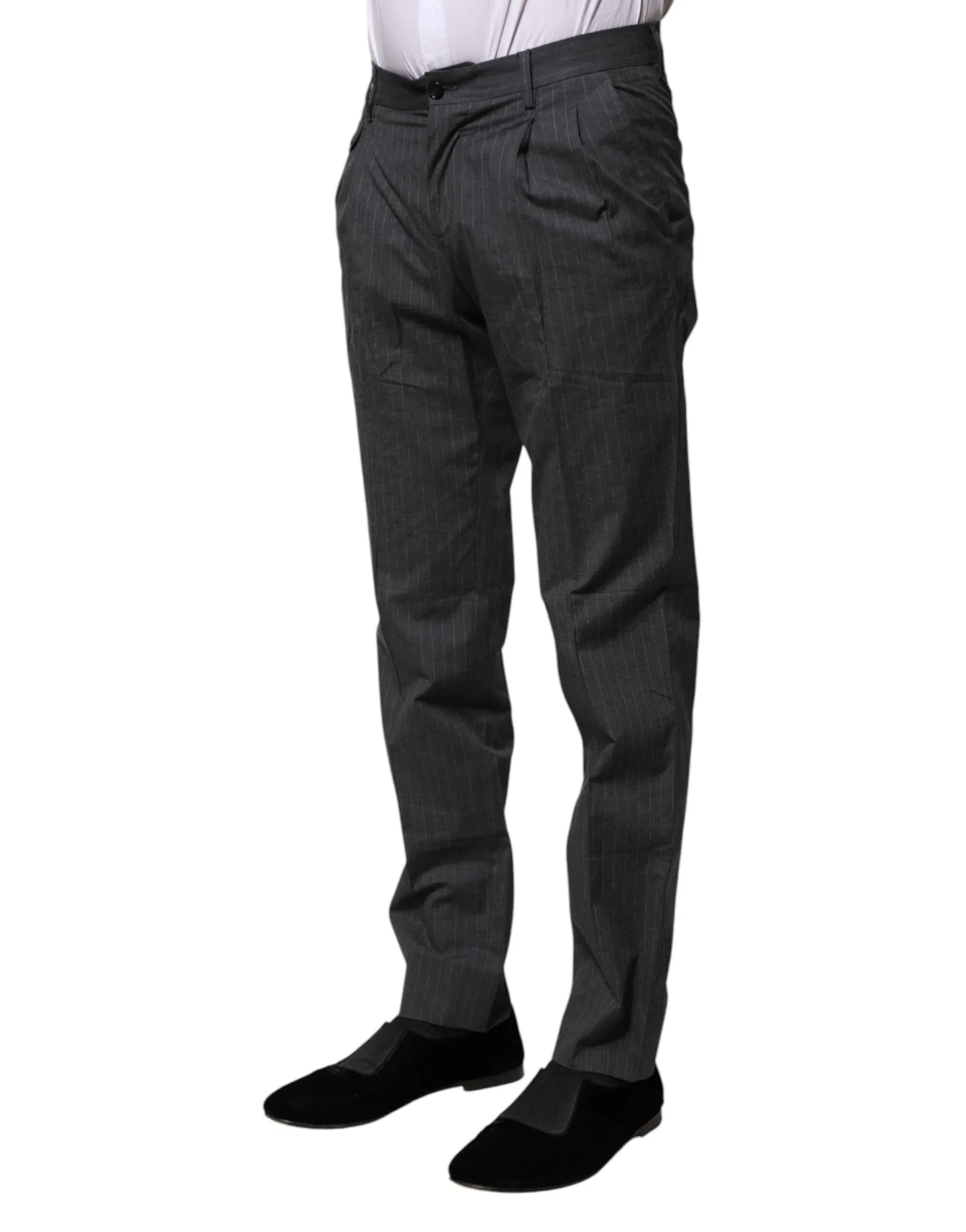 Dolce & Gabbana Gray Striped Cotton Formal Pants - Zeiniez
