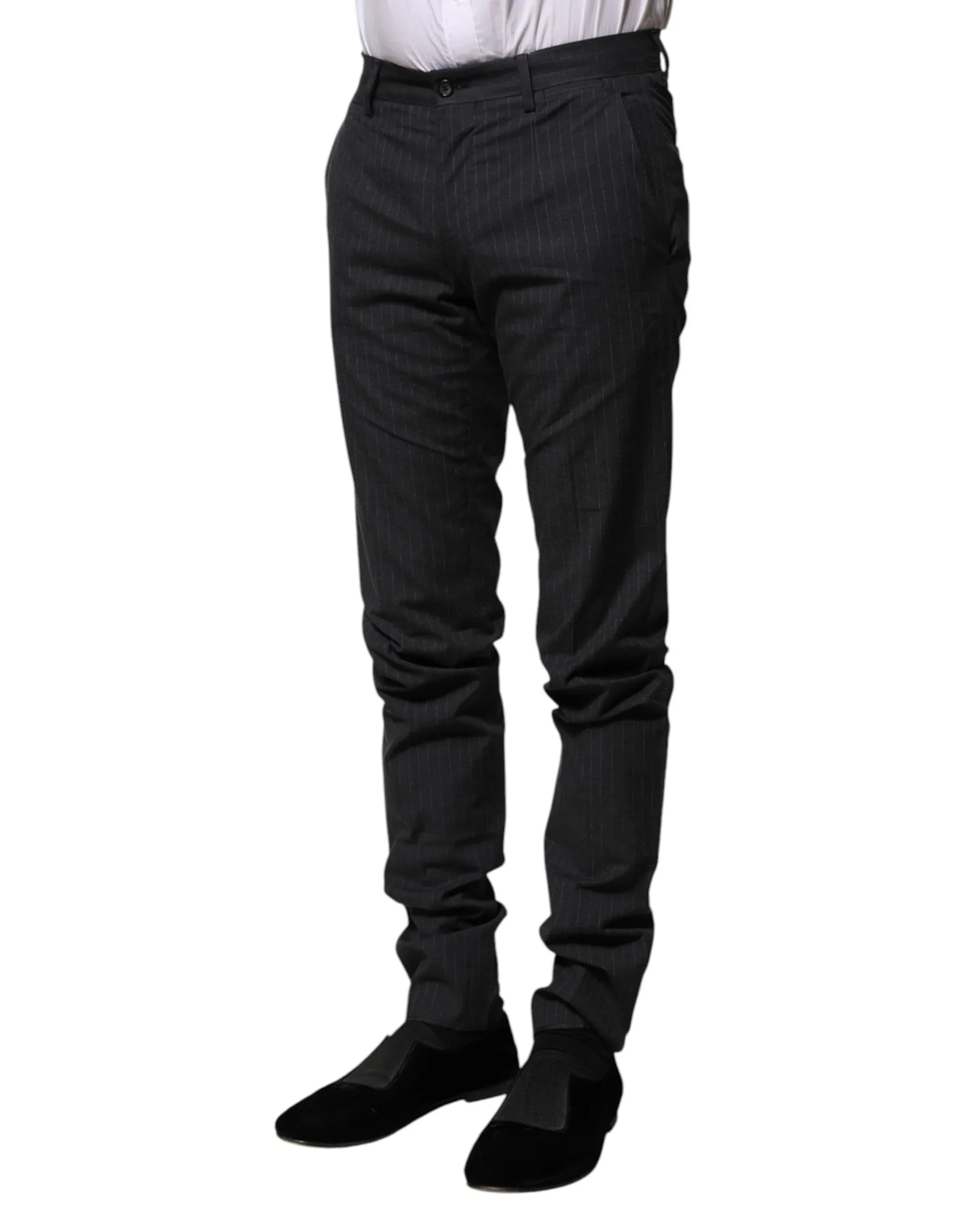 Dolce & Gabbana Gray Striped Cotton Formal Pants - Zeiniez