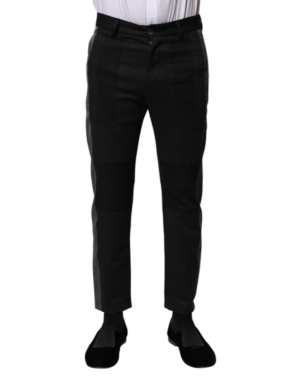 Dolce & Gabbana Black Gray Fantasy Cotton Formal Slim Pants - Zeiniez