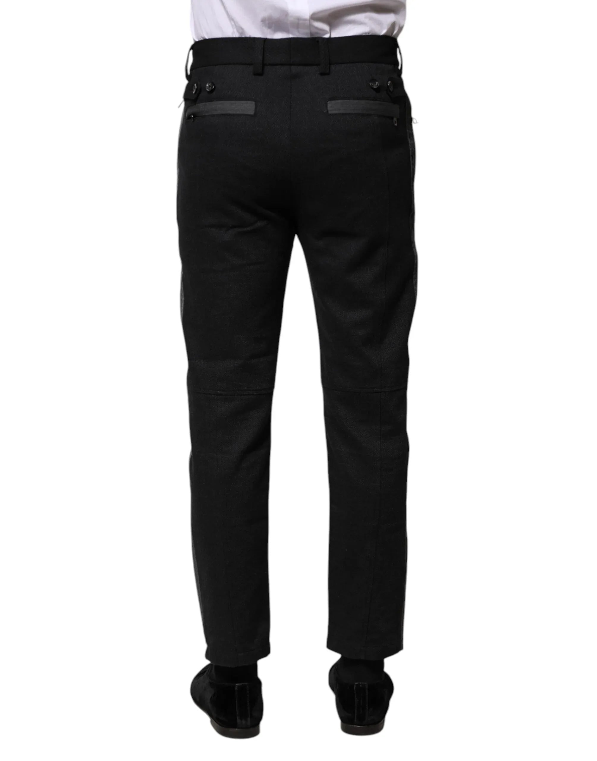 Dolce & Gabbana Black Gray Fantasy Cotton Formal Slim Pants - Zeiniez