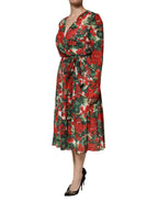 Dolce & Gabbana Multicolor Floral Long Sleeves V-neck Dress - Zeiniez