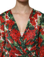 Dolce & Gabbana Multicolor Floral Long Sleeves V-neck Dress - Zeiniez