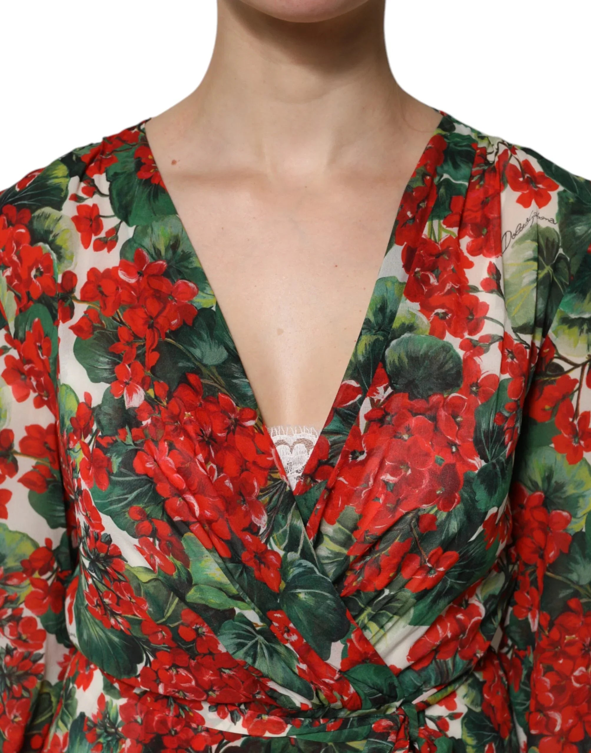 Dolce & Gabbana Multicolor Floral Long Sleeves V-neck Dress - Zeiniez