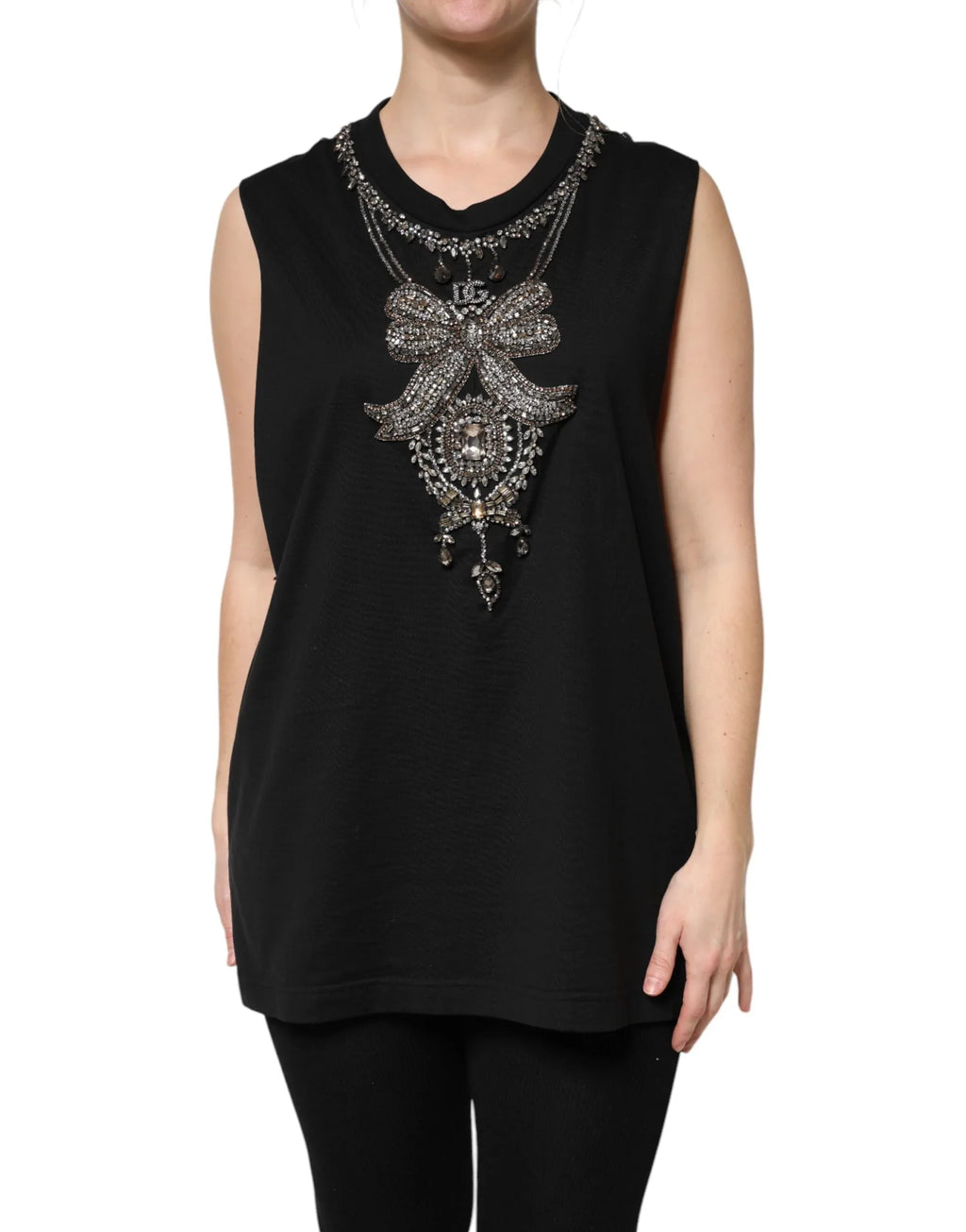 Dolce & Gabbana Black Cotton Rhinestone Embellished Tank Top - Zeiniez