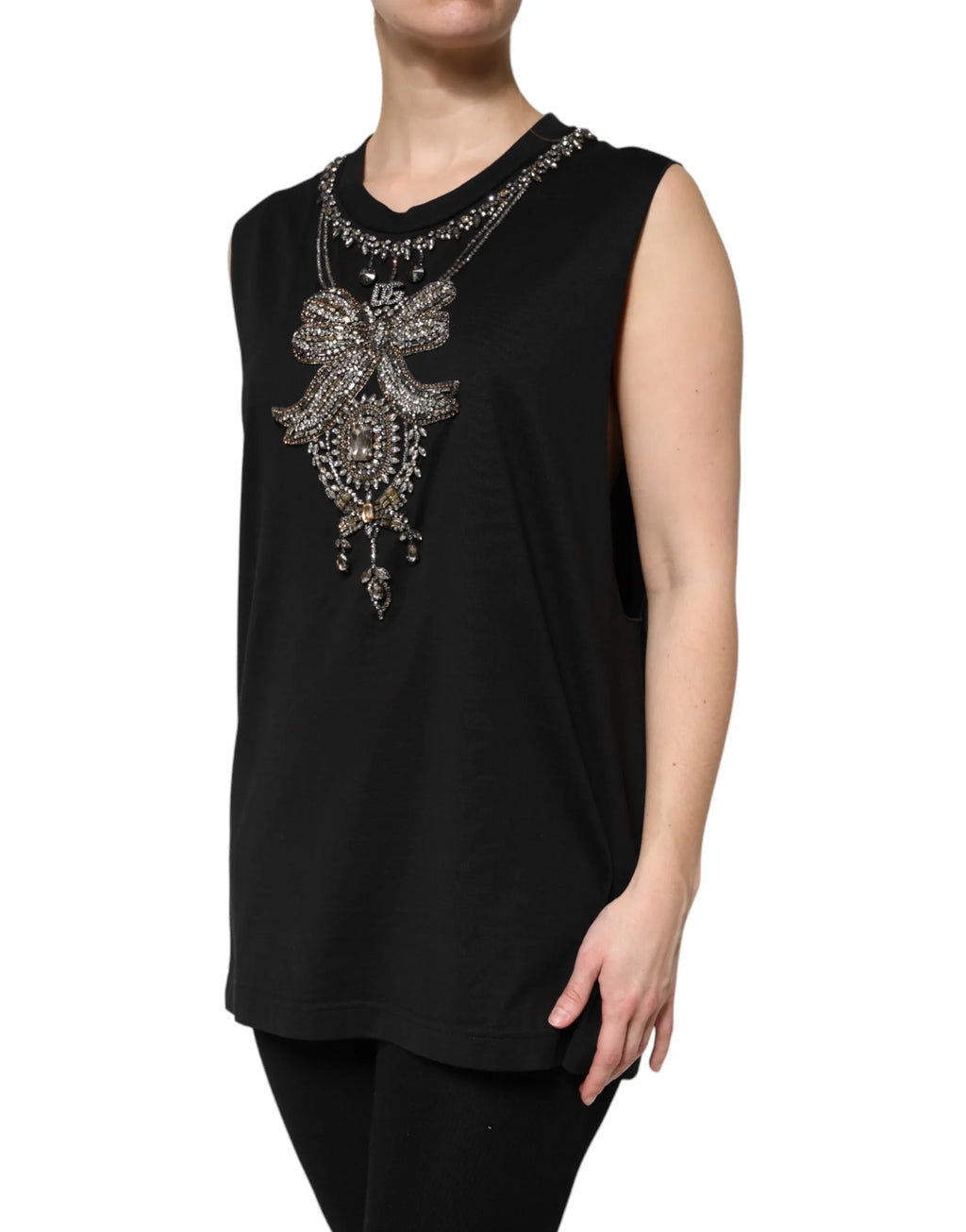 Dolce & Gabbana Black Cotton Rhinestone Embellished Tank Top - Zeiniez