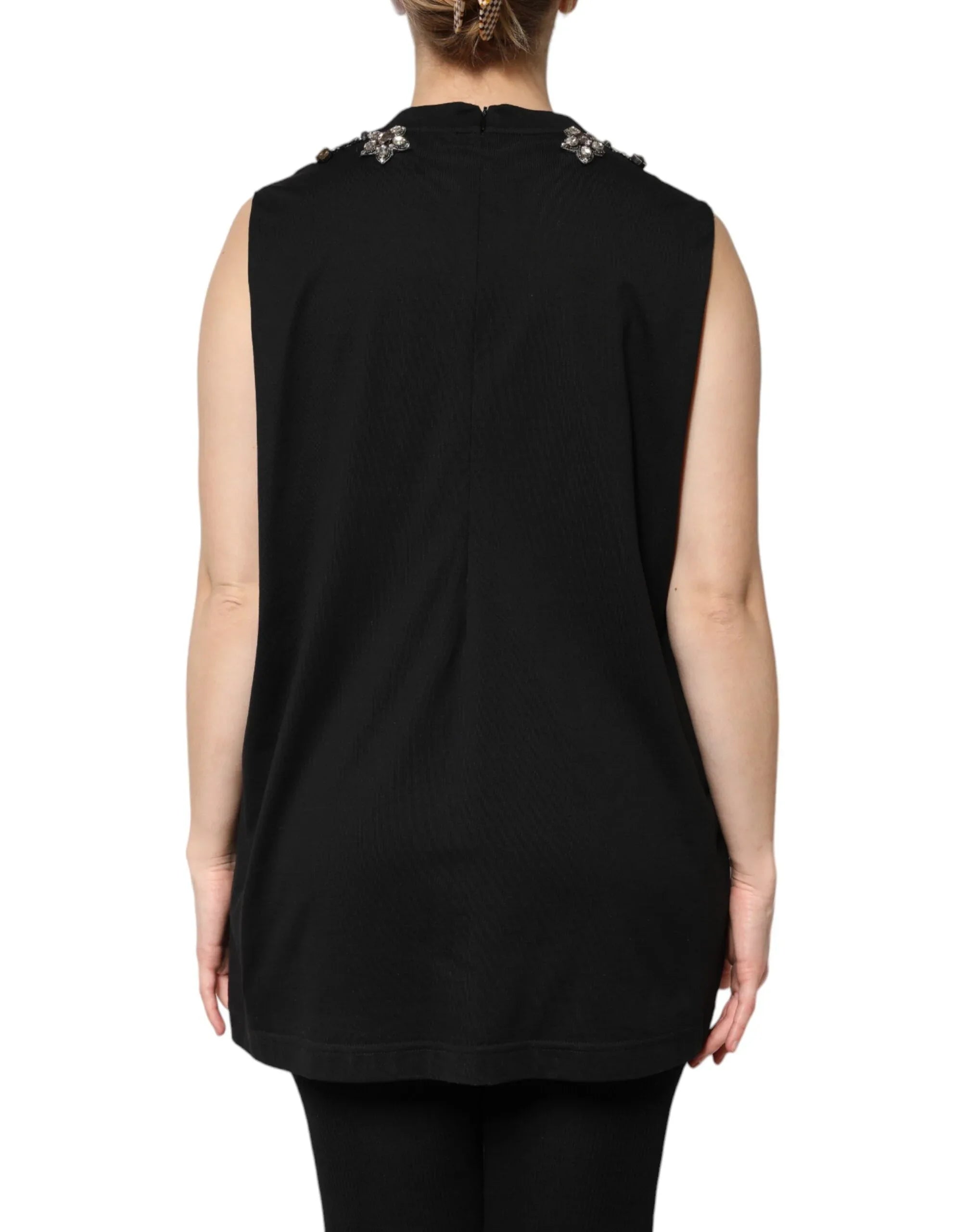 Dolce & Gabbana Black Cotton Rhinestone Embellished Tank Top - Zeiniez