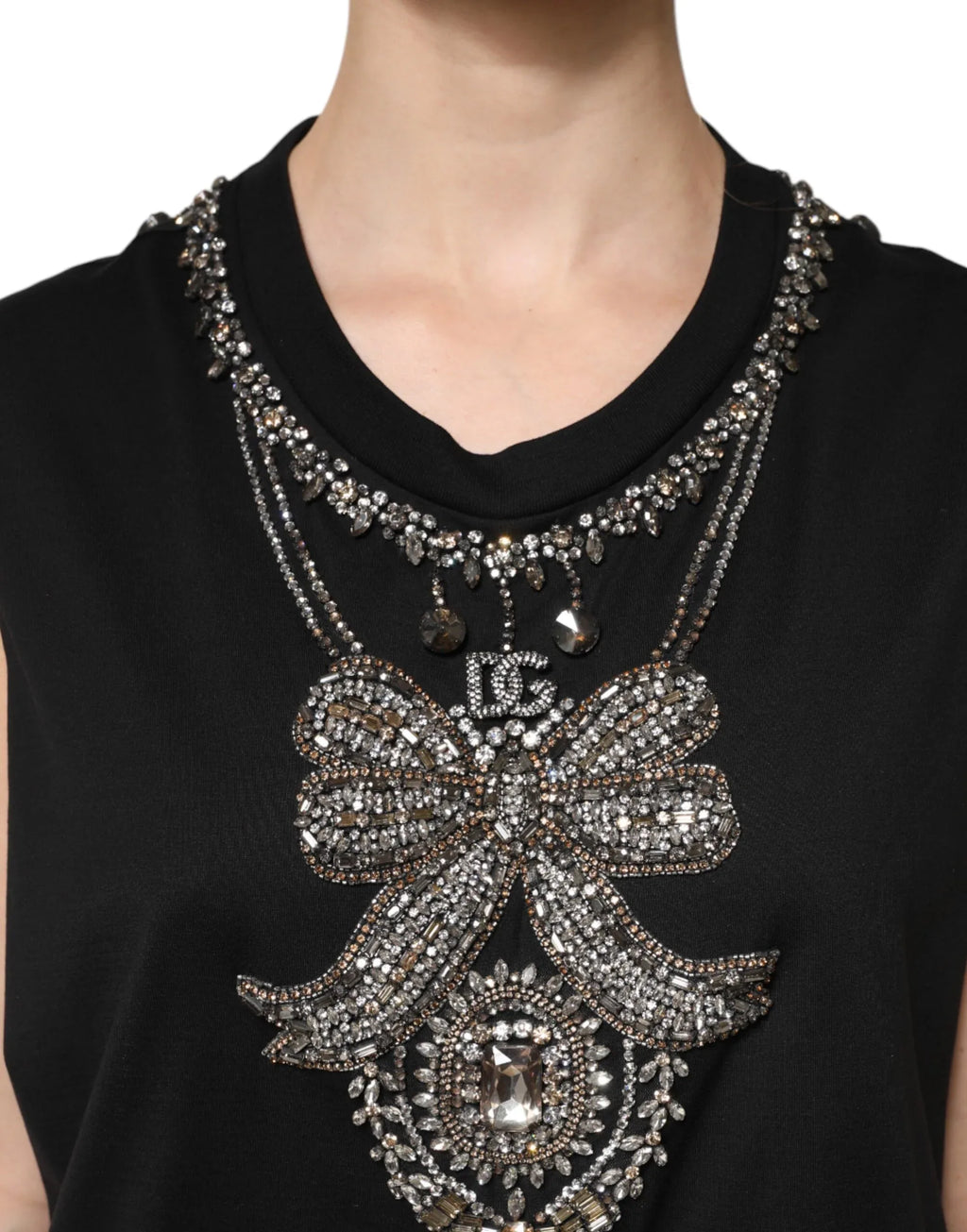 Dolce & Gabbana Black Cotton Rhinestone Embellished Tank Top - Zeiniez