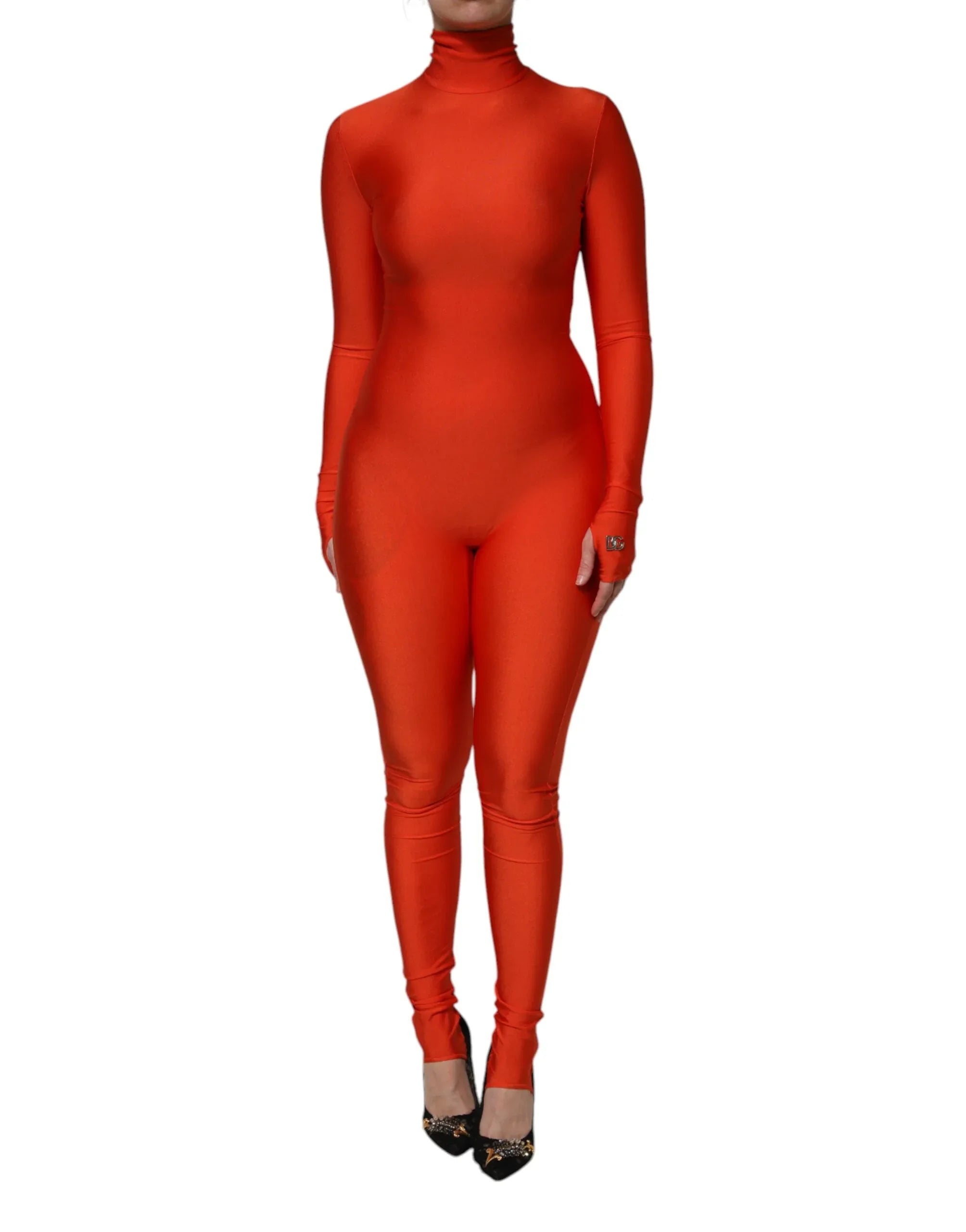 Dolce & Gabbana Red Nylon Turtleneck Bodycon Jumpsuit Dress - Zeiniez