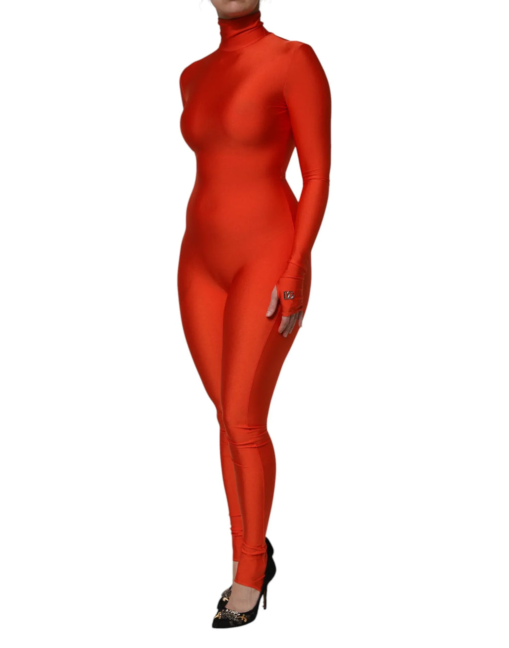 Dolce & Gabbana Red Nylon Turtleneck Bodycon Jumpsuit Dress - Zeiniez