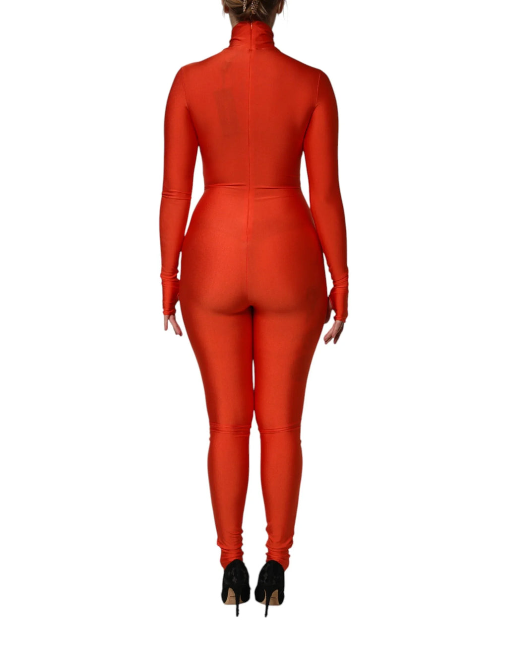 Dolce & Gabbana Red Nylon Turtleneck Bodycon Jumpsuit Dress - Zeiniez
