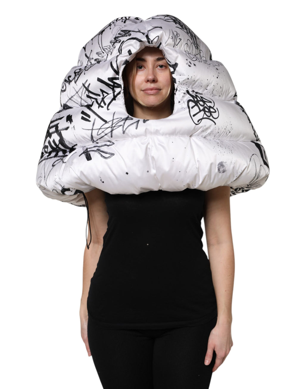 Dolce & Gabbana White Polyester Printed Hood Quilted Hat