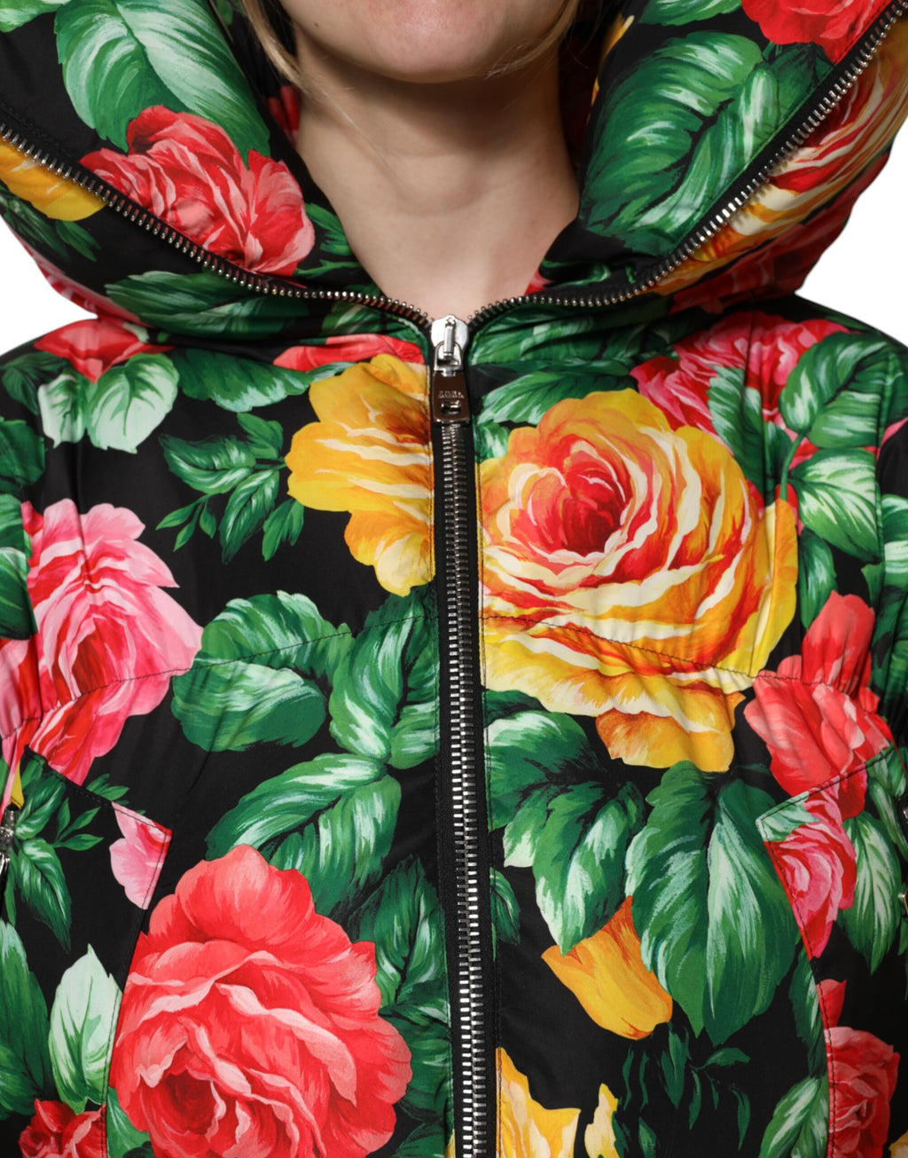 Dolce & Gabbana Multicolor Floral Puffer Hooded Jacket