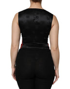 Dolce & Gabbana Red Black Button Down Sleeveless Vest Top - Zeiniez