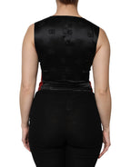 Dolce & Gabbana Red Black Button Down Sleeveless Vest Top
