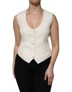 Dolce & Gabbana Ivory Cotton Button Down Sleeveless Vest Top - Zeiniez