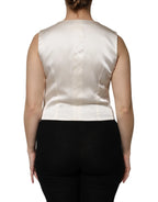 Dolce & Gabbana Ivory Cotton Button Down Sleeveless Vest Top - Zeiniez