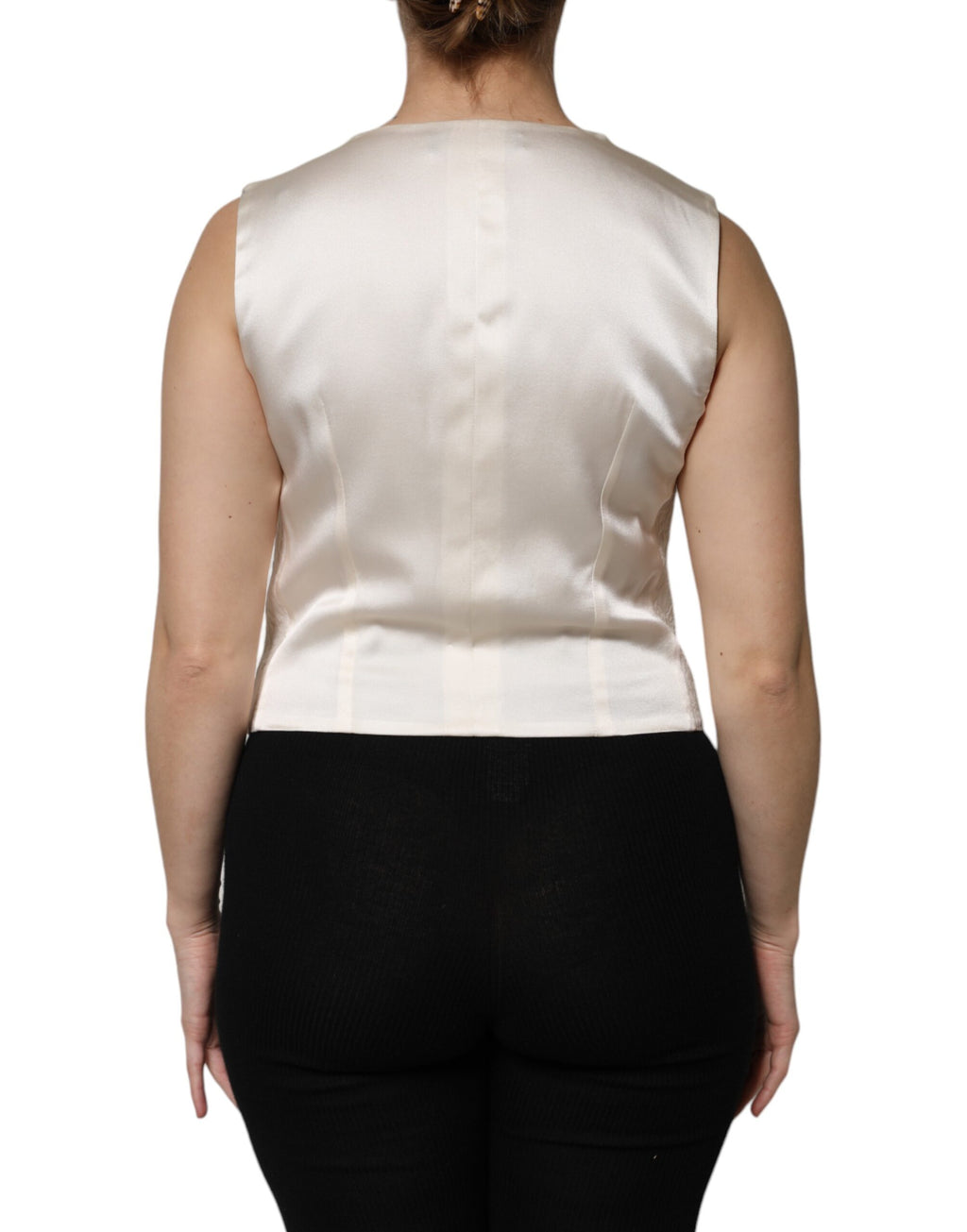 Dolce & Gabbana Ivory Cotton Button Down Sleeveless Vest Top