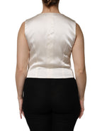 Dolce & Gabbana Ivory Cotton Button Down Sleeveless Vest Top