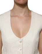 Dolce & Gabbana Ivory Cotton Button Down Sleeveless Vest Top - Zeiniez