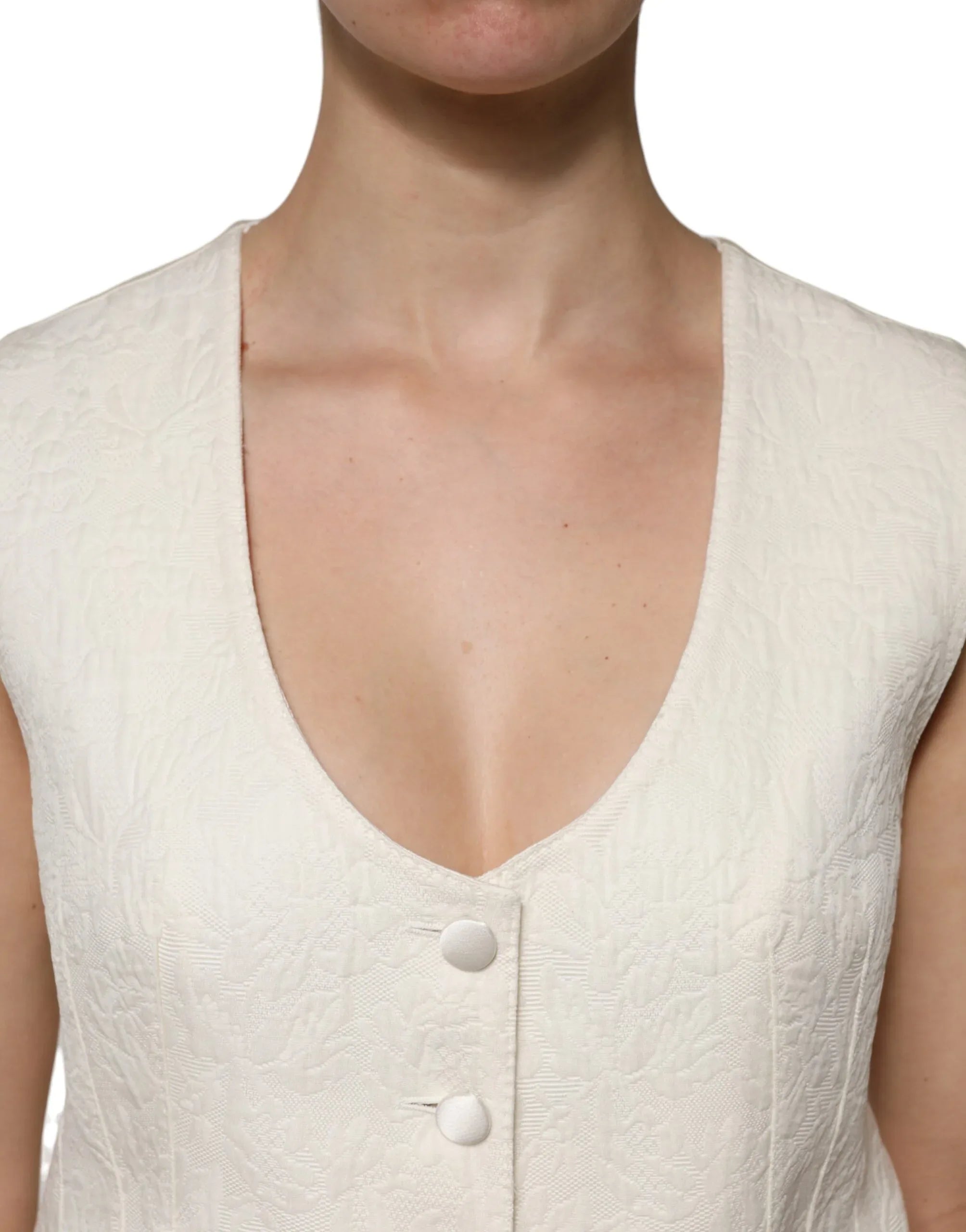 Dolce & Gabbana Ivory Cotton Button Down Sleeveless Vest Top - Zeiniez