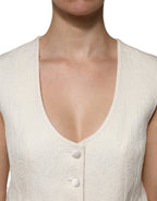 Dolce & Gabbana Ivory Cotton Button Down Sleeveless Vest Top
