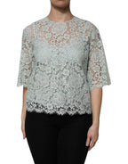 Dolce & Gabbana Mint Green Floral Lace Cotton Blouse Top - Zeiniez