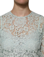 Dolce & Gabbana Mint Green Floral Lace Cotton Blouse Top - Zeiniez