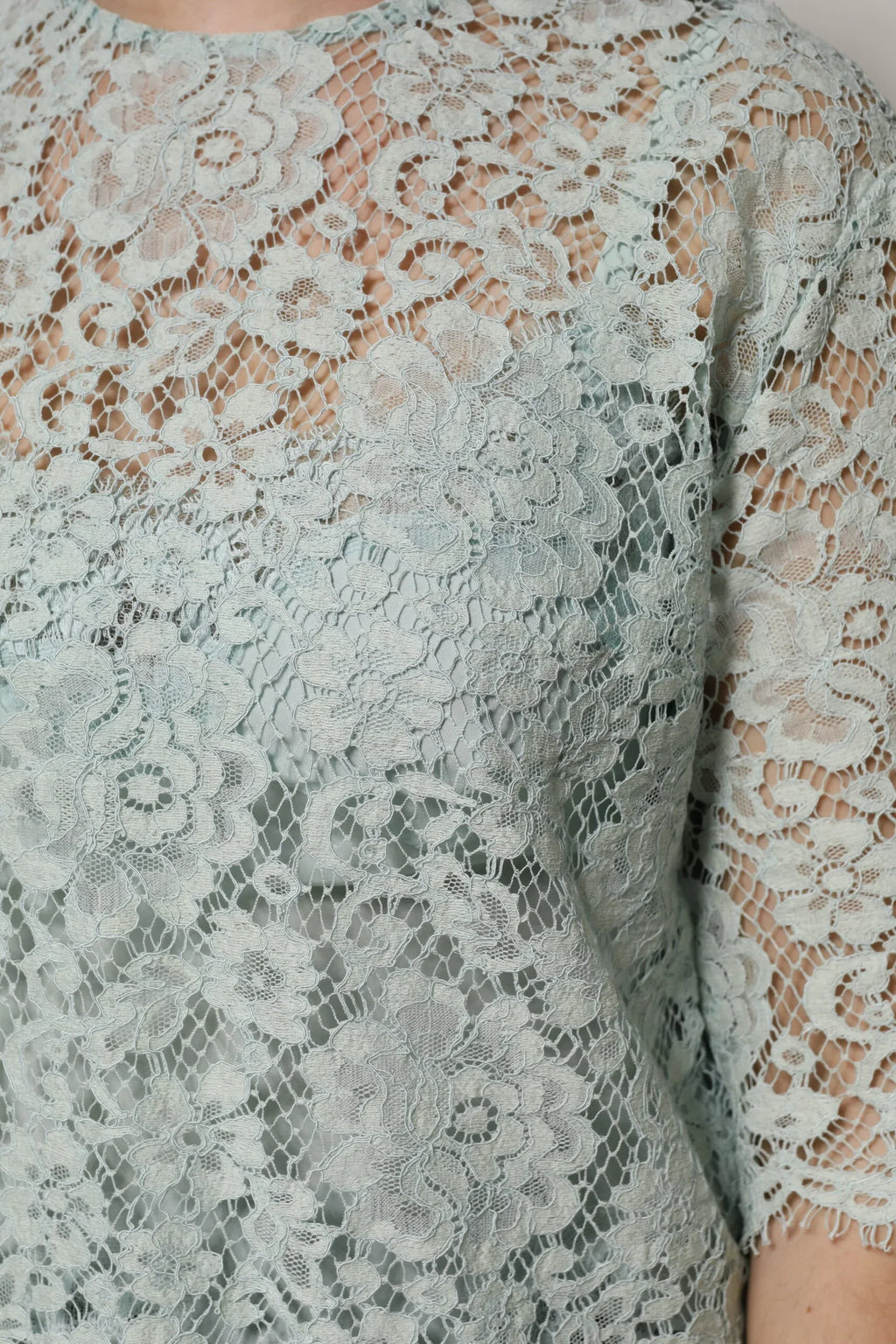 Dolce & Gabbana Mint Green Floral Lace Cotton Blouse Top - Zeiniez